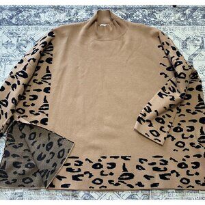 Leopard Print Mock Neck Sweater 1X By Chic Soul Tan Black Stretch Long Sleeves
